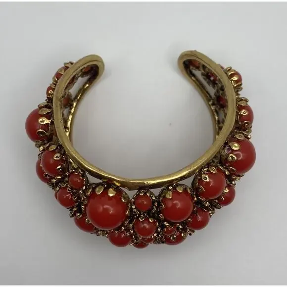 Zara Gold Tone Reddish/Orange Resin Stones Bold Statement Cuff Bracelet READ - Picture 12 of 13